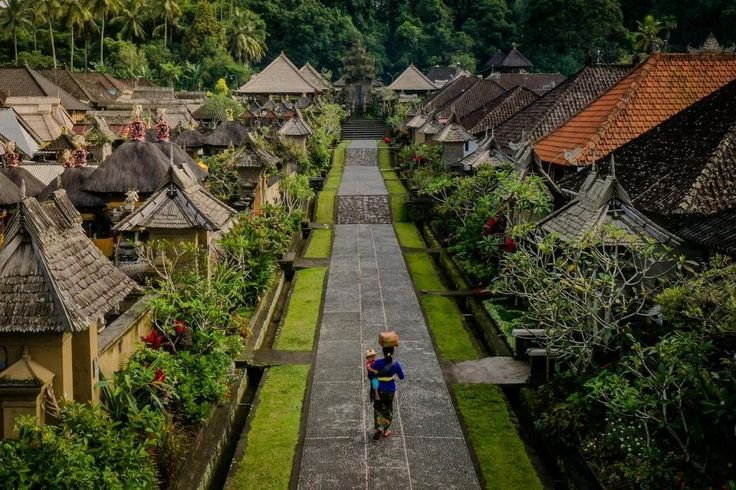 Scenic view of traditional houses and streets in Pengelipuran Village