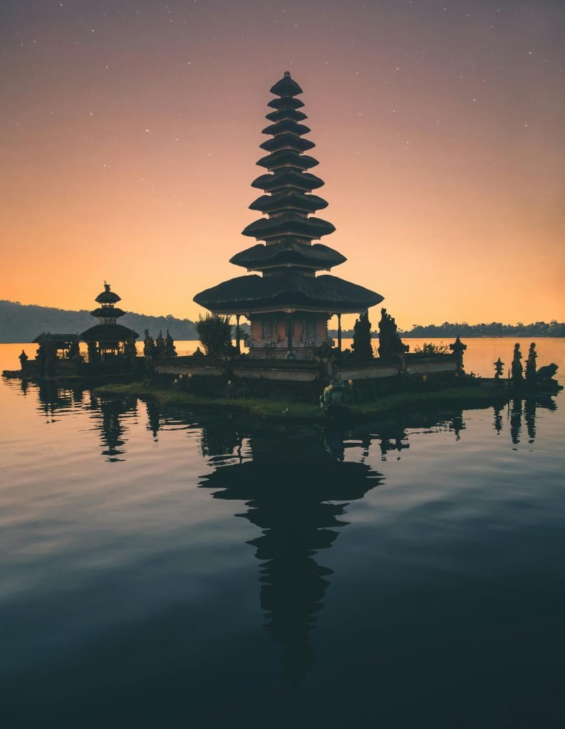 Ulun Danu Beratan Temple reflecting on Lake Beratan in Bali